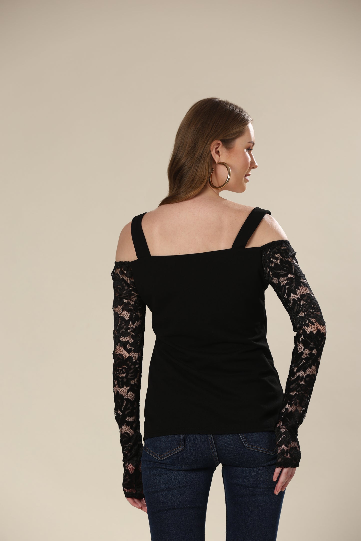 Sheer Lace Sleeve Fitted Top