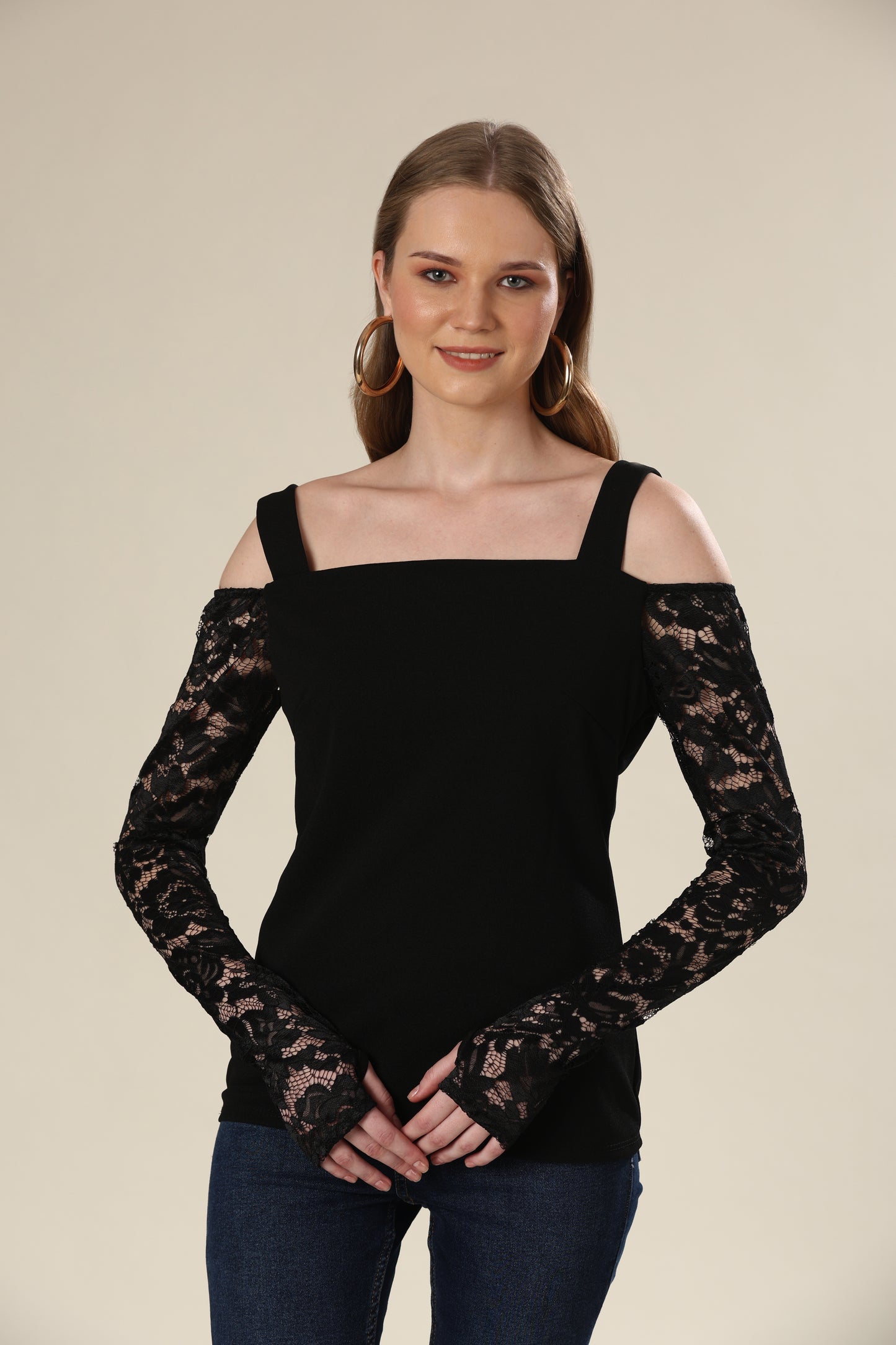 Sheer Lace Sleeve Fitted Top