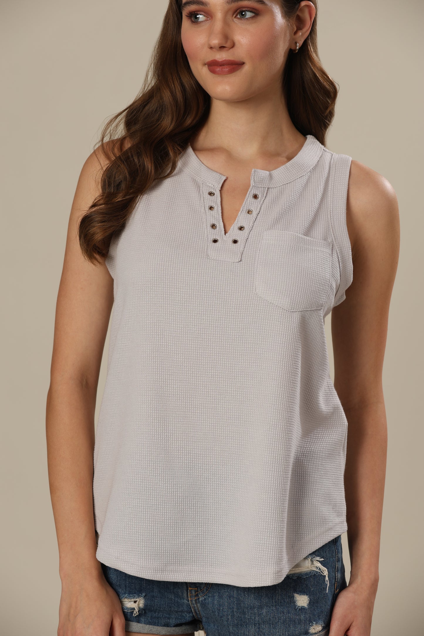 Slate Serenity Eyelet Elegant Top