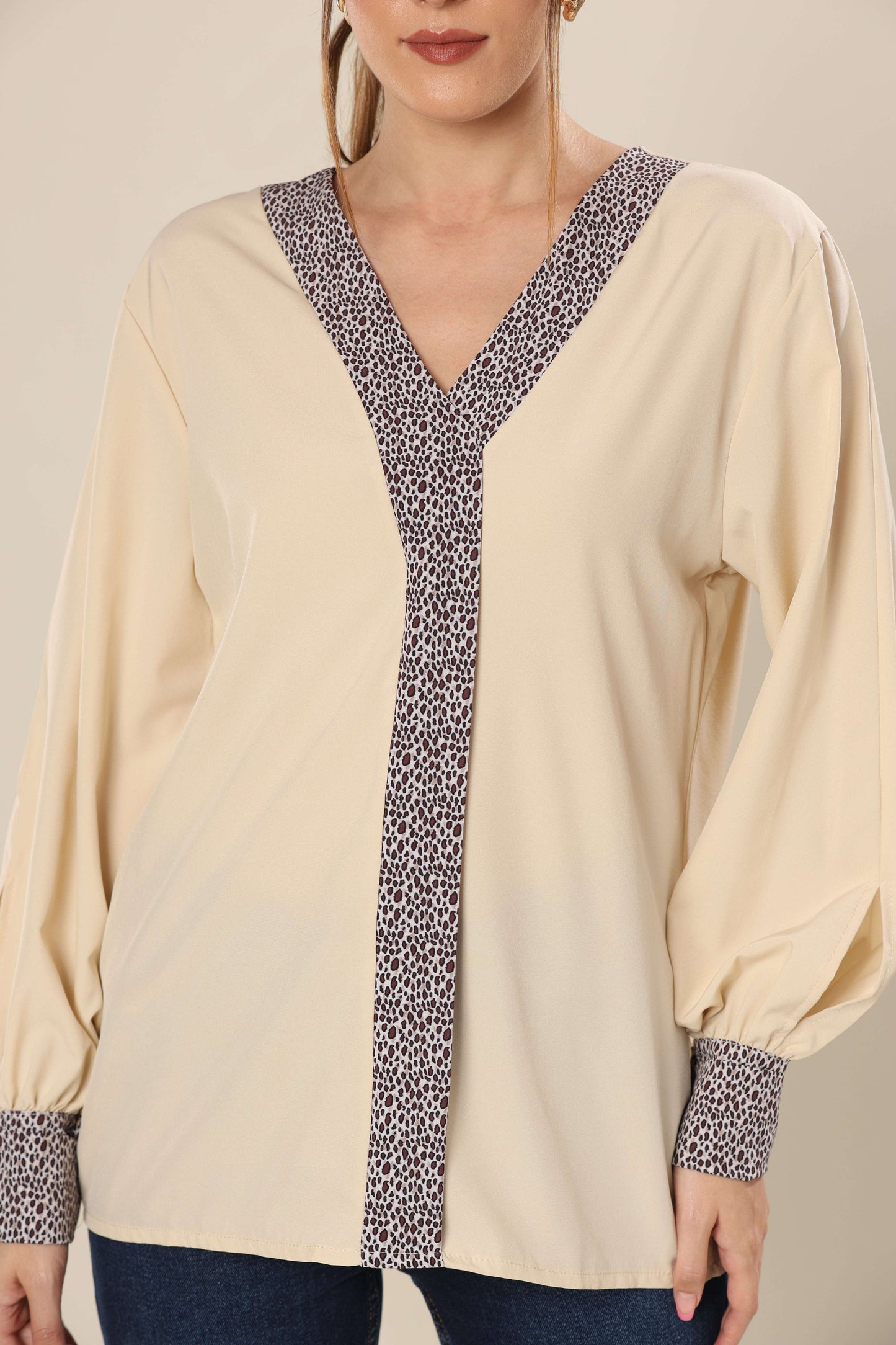 Beige Wilderness Leopard Elegance Top