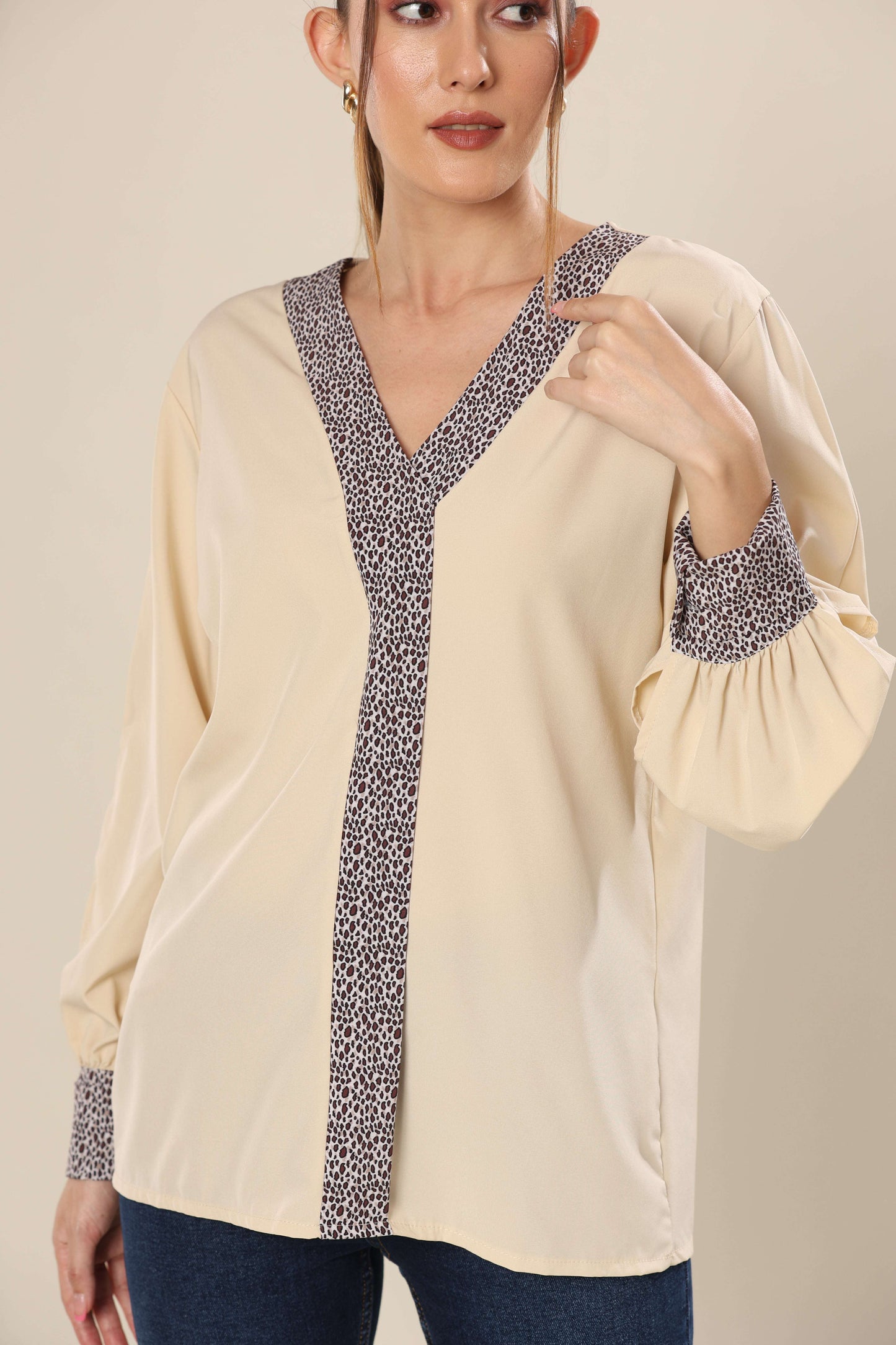 Beige Wilderness Leopard Elegance Top