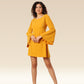 Sunflower Symphony Interlocking Straps & Bell Sleeve Dress