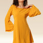 Sunflower Symphony Interlocking Straps & Bell Sleeve Dress