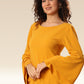 Sunflower Symphony Interlocking Straps & Bell Sleeve Dress